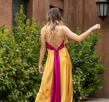 Vestido Colomba Mostaza y Fucsia