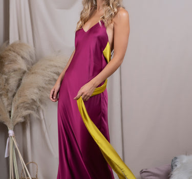 Vestido Colomba Guinda y Mostaza