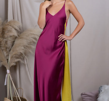 Vestido Colomba Guinda y Mostaza