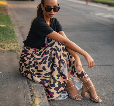 Falda Animal Beige-Fucsia