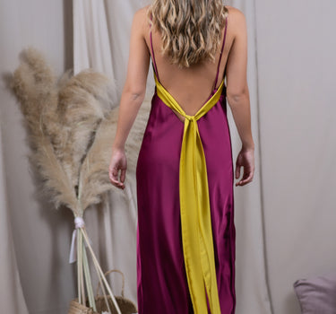 Vestido Colomba Guinda y Mostaza