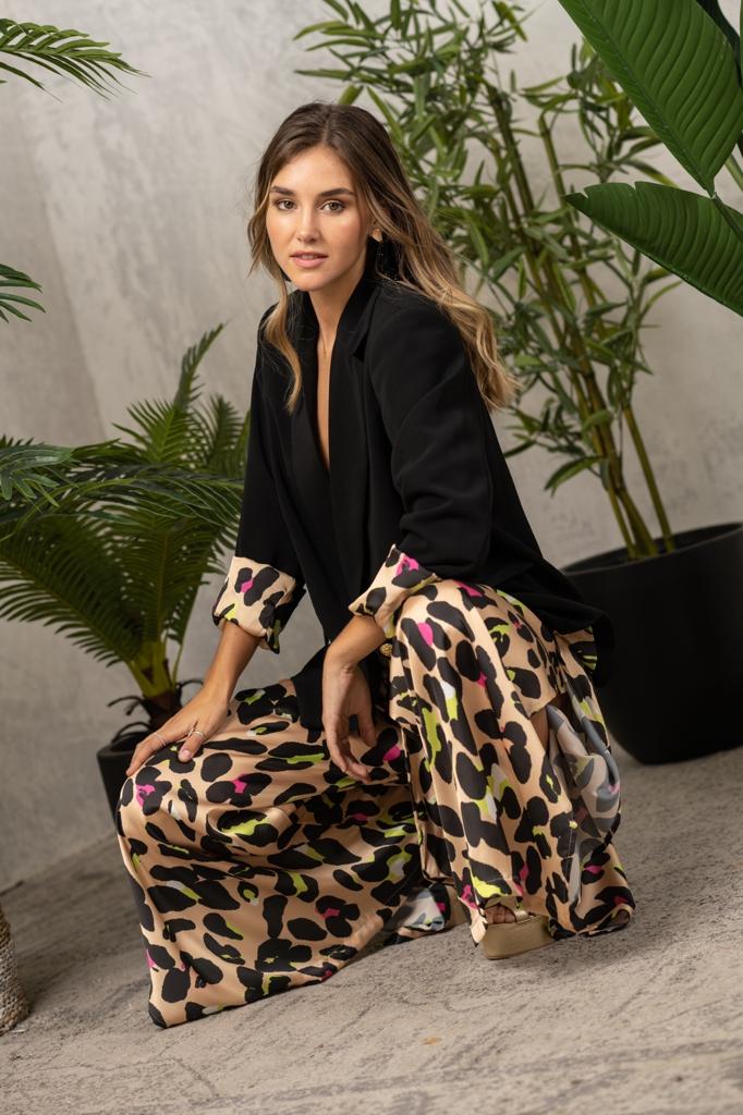 Beige/Fuchsia Animal Pants