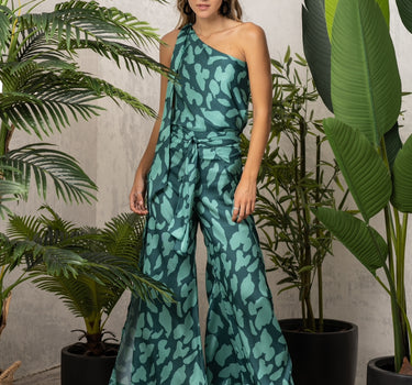 Blusa un hombro animal verde petróleo/esmeralda