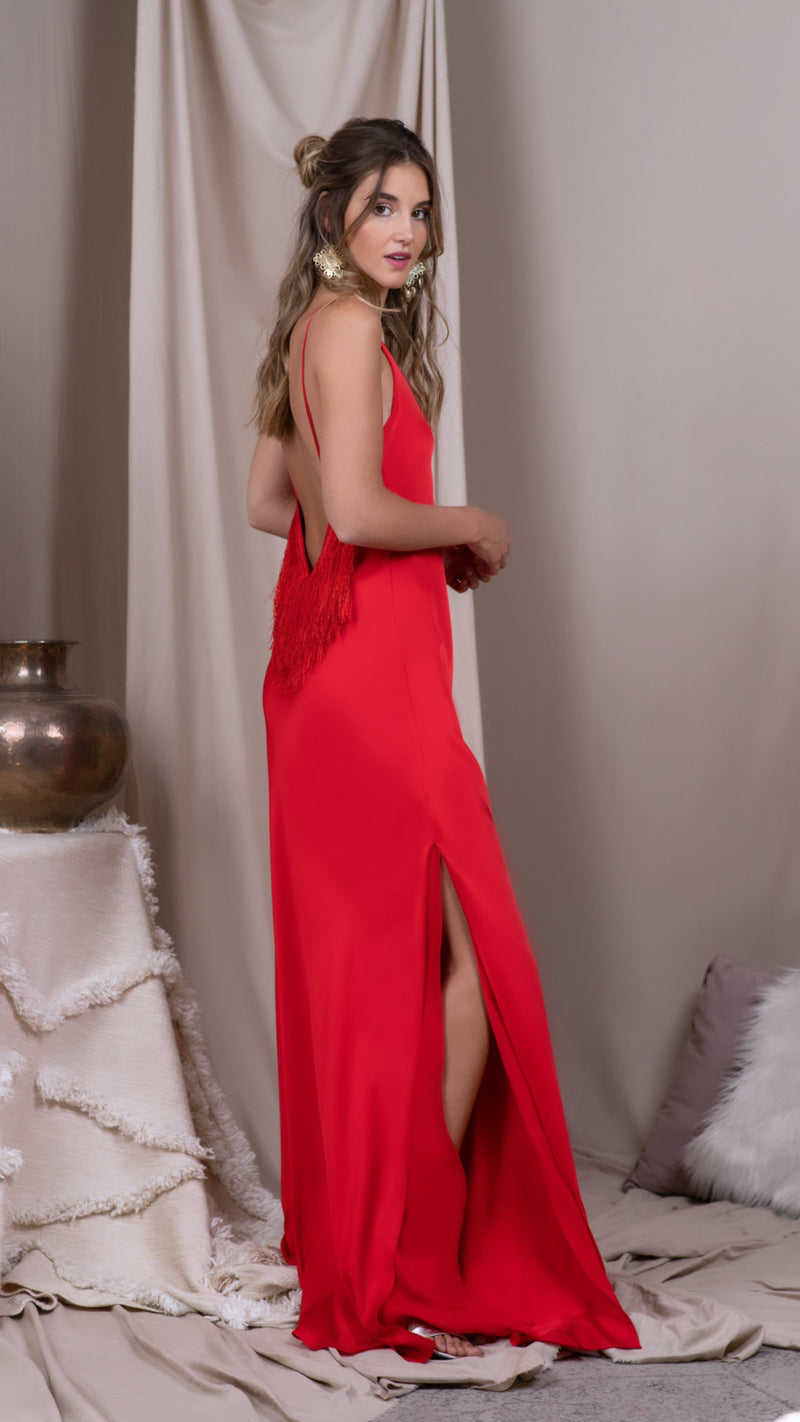 Vestido Diana Rojo con Flecos