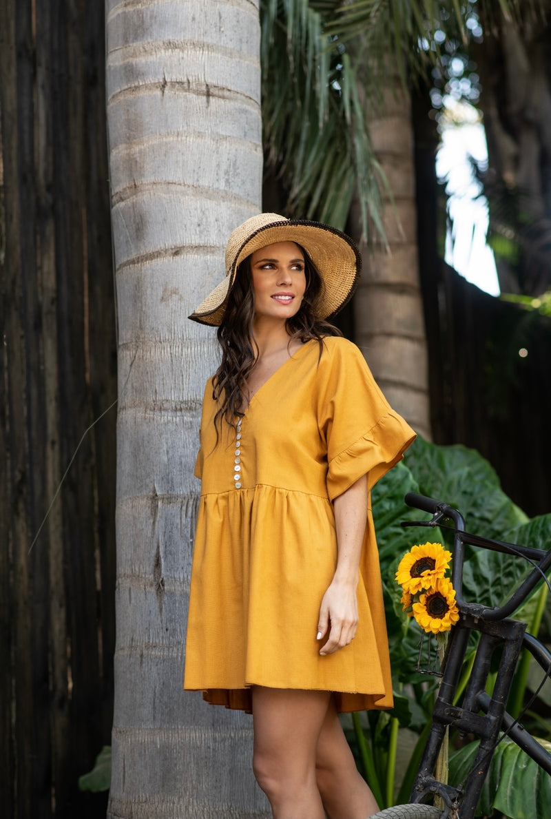 CAYETANA MUSTARD LINEN DRESS