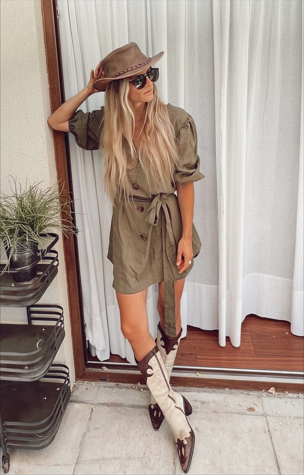 ANTONIETA GREEN LINEN DRESS