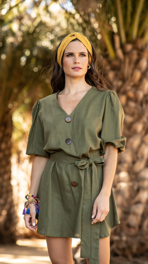 ANTONIETA GREEN LINEN DRESS
