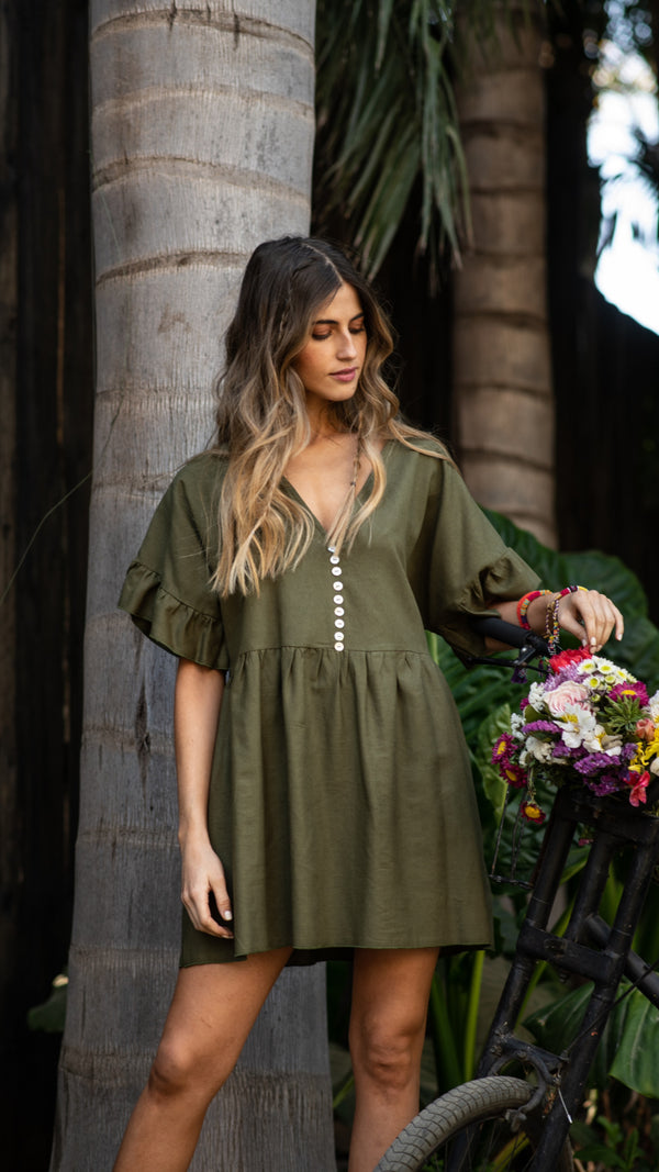 Green Cayetana Linen Dress