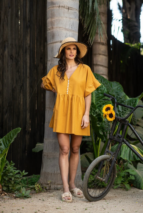 CAYETANA MUSTARD LINEN DRESS