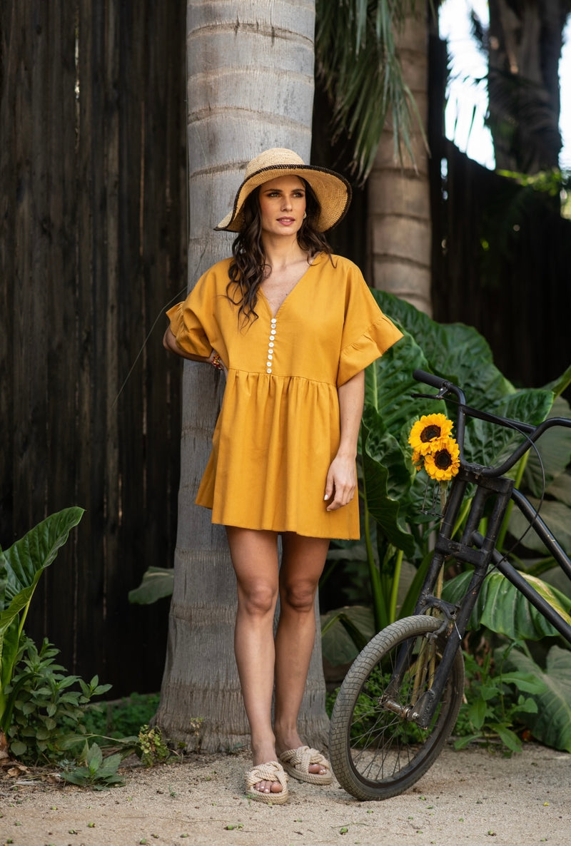 CAYETANA MUSTARD LINEN DRESS