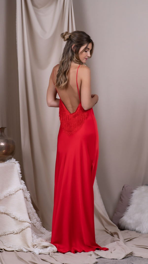 Vestido Diana Rojo con Flecos
