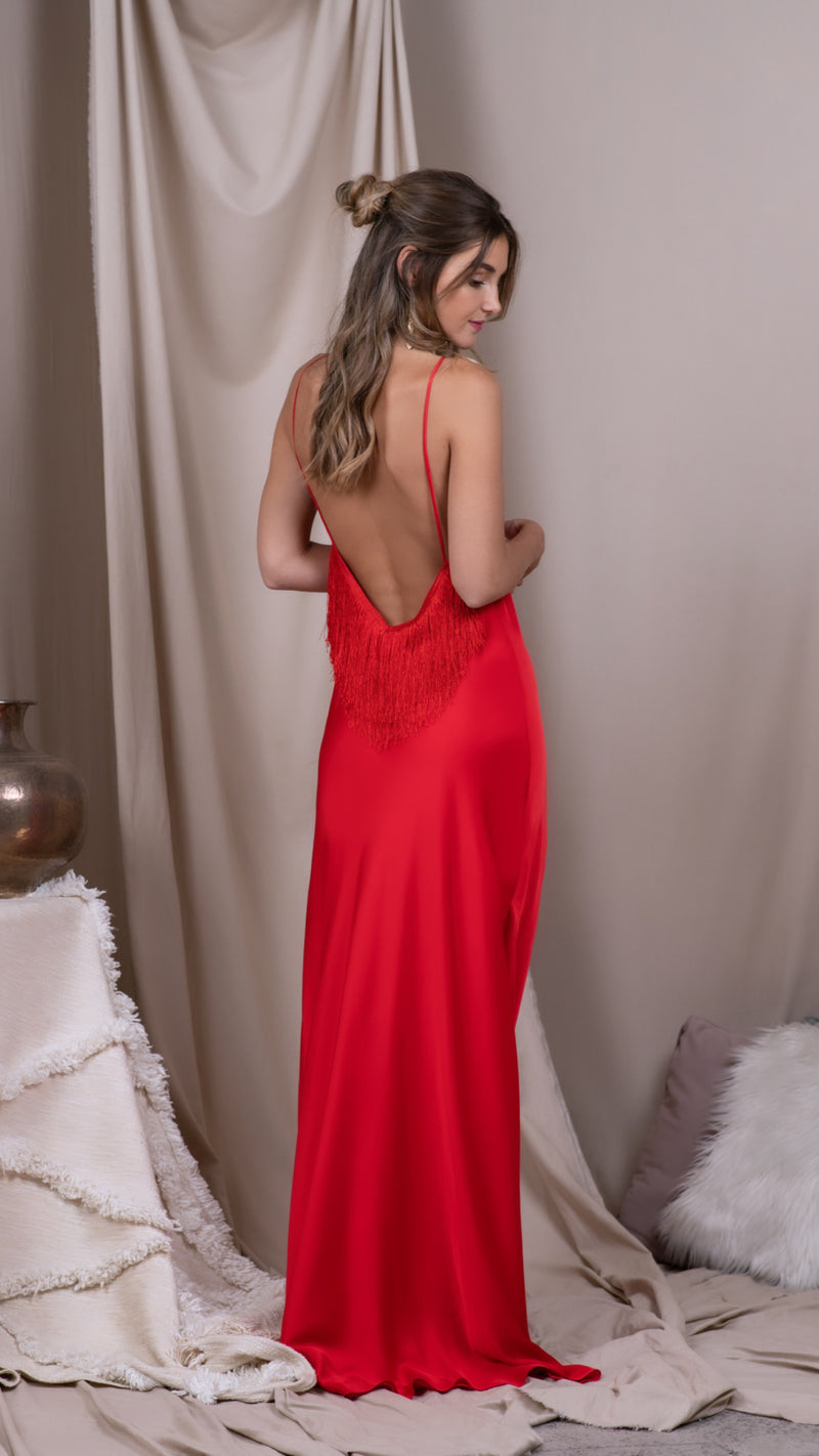 Vestido Diana Rojo con Flecos